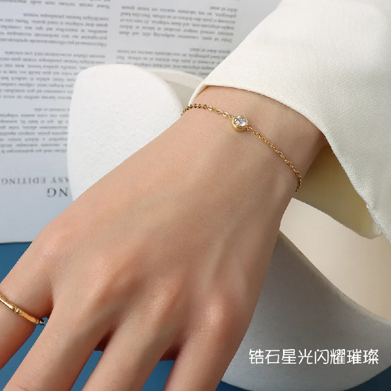 E022-Gold Single Diamond Bracelet 15 5cm