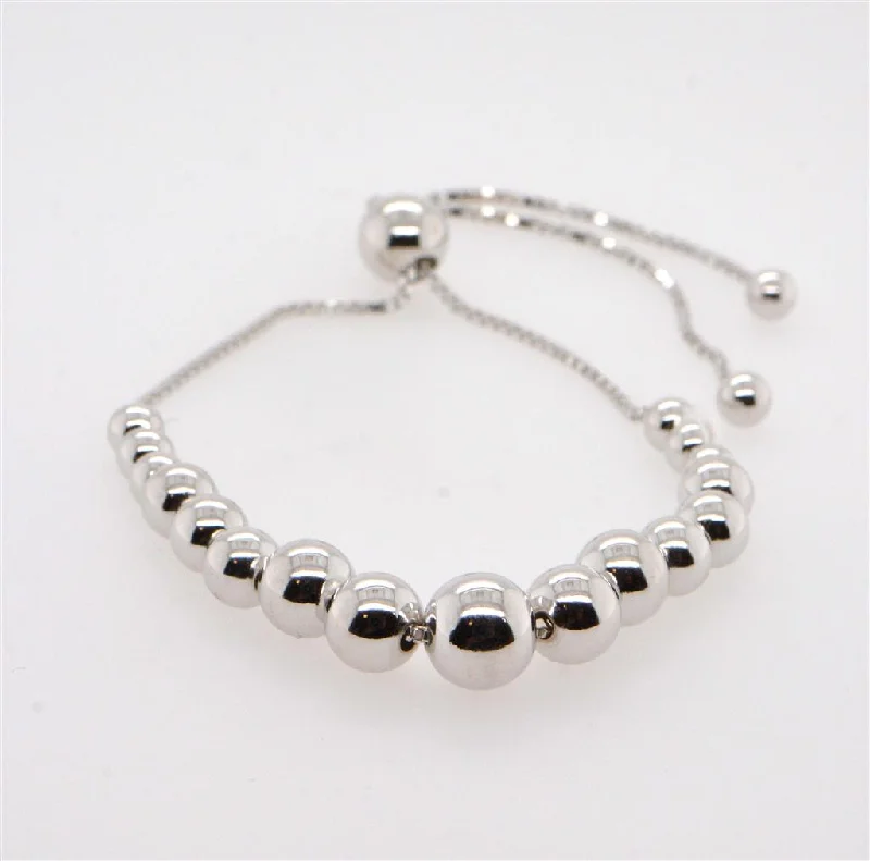 Ladies thick silver bangles-Sterling Silver Ball Bolo Bracelet