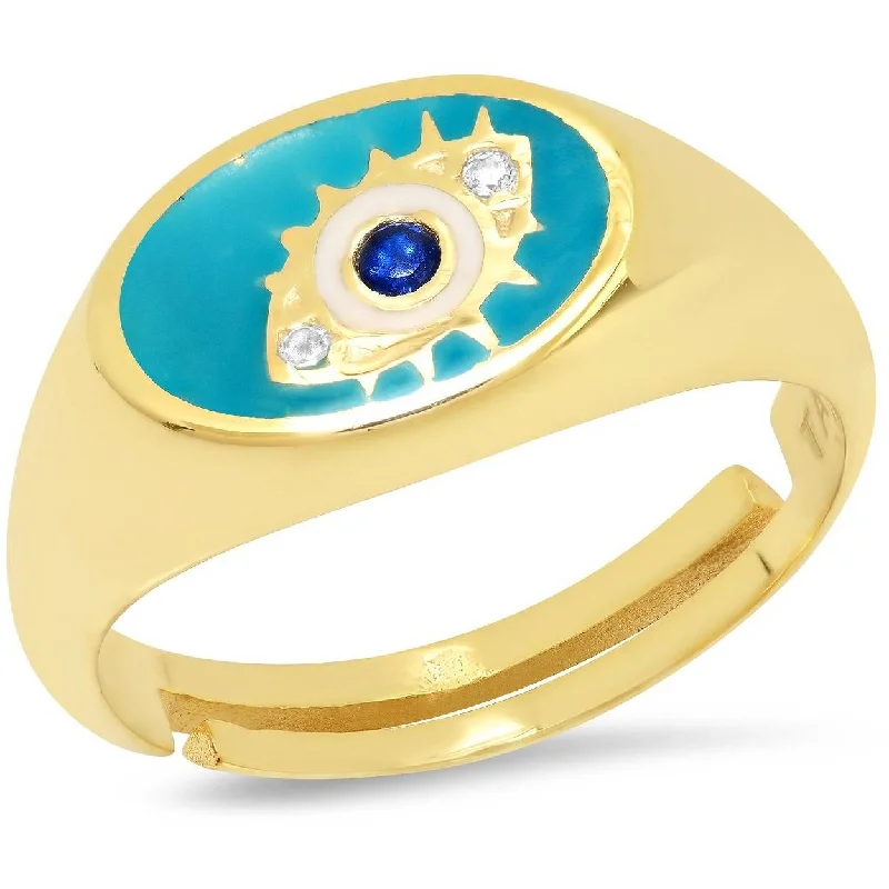 Ladies emerald-cut rings-TAI GOLD VERMEIL AND ENAMEL EVIL EYE SIGNET RING