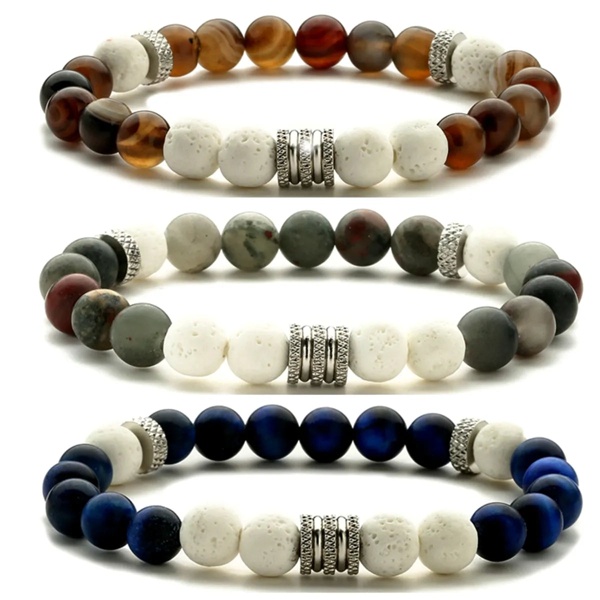 Ladies leather bracelets-Ethnic Style Geometric Stainless Steel Natural Stone Beaded Bracelets