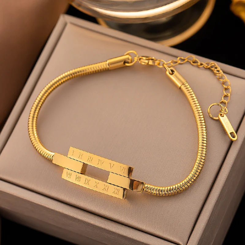 Jye2074 Bracelet Gold Roman Square Snake Chain