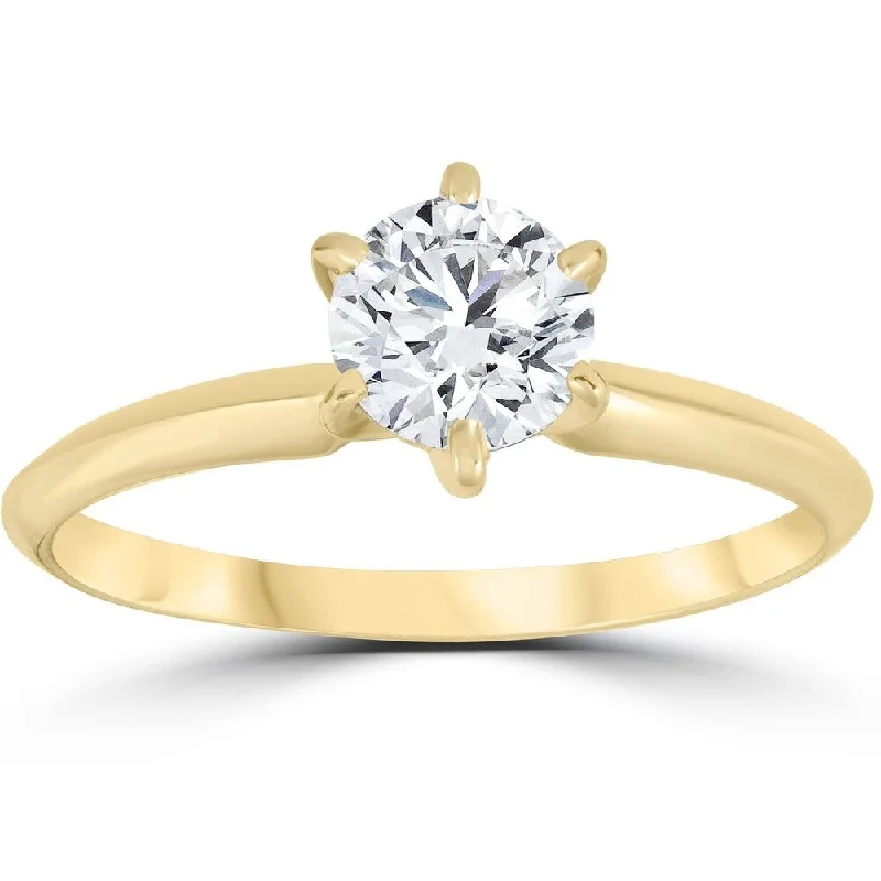 Ladies channel-set engagement rings-Pompeii3 14k Yellow Gold 3/4 ct TDW Diamond Solitaire Engagement Ring