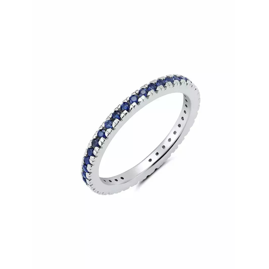 Ladies promise rings for her-CRISLU SAPPHIRE CUBIC ZIRCONIA THIN STACK RING