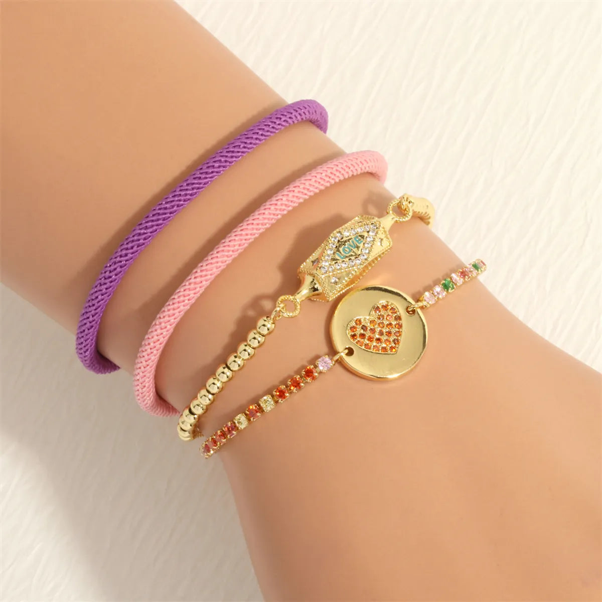 Ladies pearl and gold bracelets-Casual Simple Style Letter Heart Shape Copper Enamel Plating Inlay Zircon 18k Gold Plated Bracelets