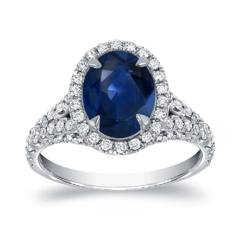 Ladies platinum engagement rings-Auriya 18k Gold 2ct Oval-cut Sapphire and Diamond Halo Engagement Ring 1ctw