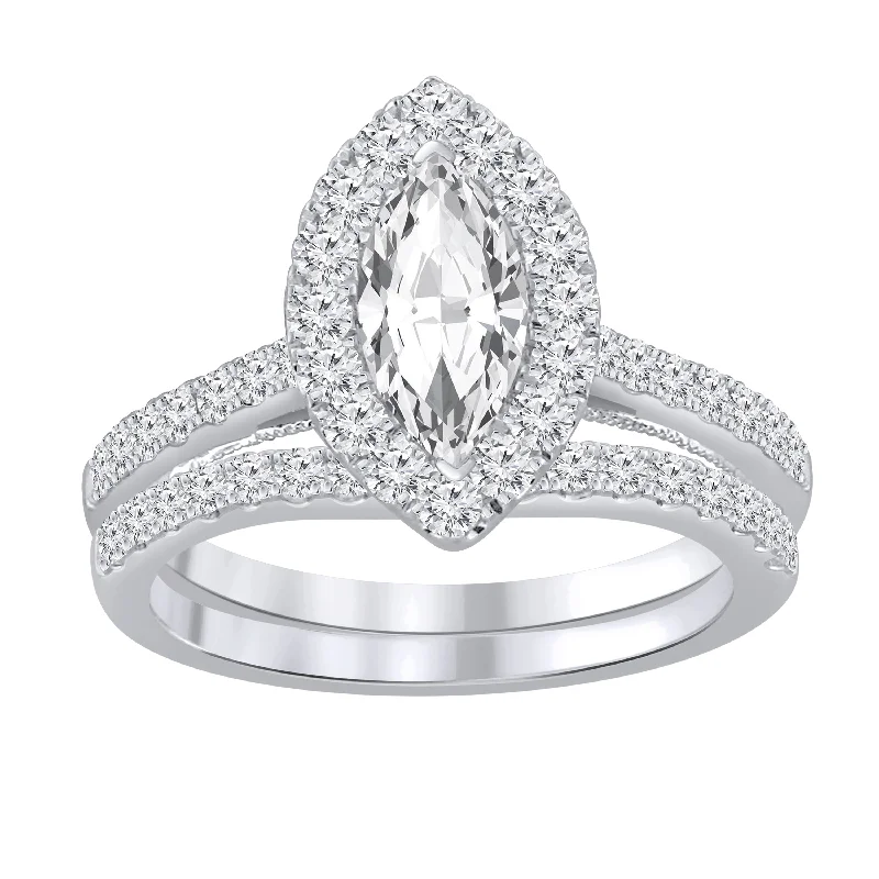 Ladies round cut engagement rings-Auriya 1 1/2ctw Marquise Halo Diamond Engagement Ring Set 14k Gold