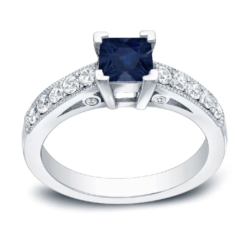 Ladies square diamond engagement rings-Auriya 1/2ct Princess-Cut Sapphire and 1/2ct TDW Diamond Engagement Ring 14k Gold (H-I, SI1-SI2)