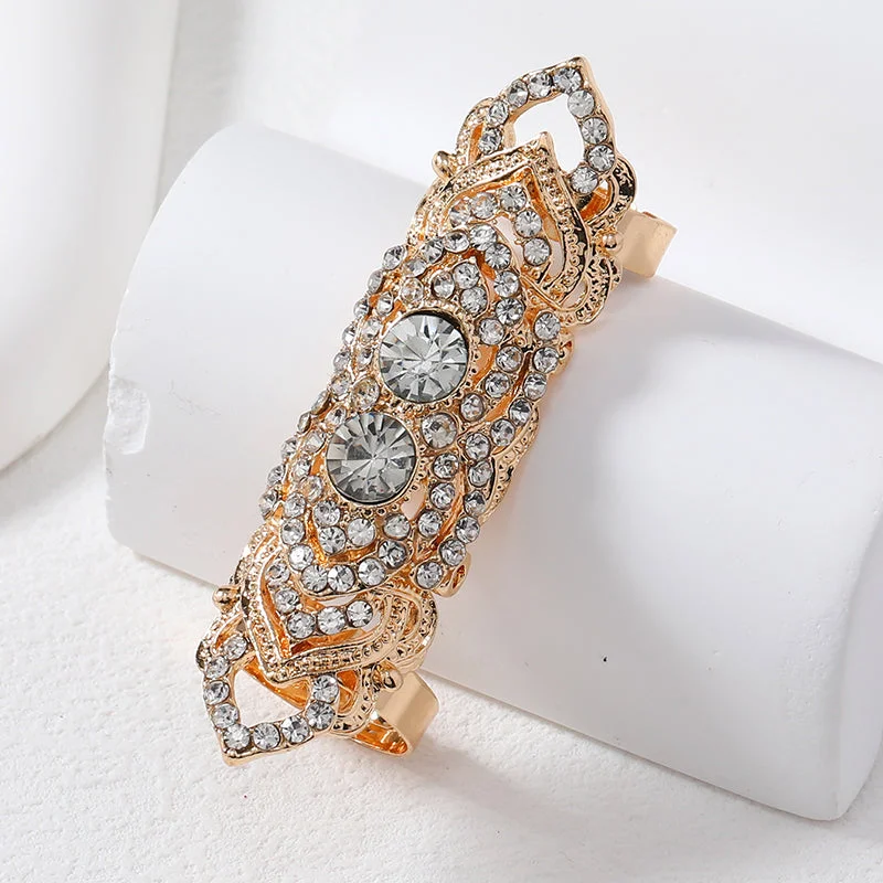 Ladies oval diamond rings-Streetwear Geometric Alloy Hollow Out Inlay Rhinestones Gold Plated Silver Plated Women's Wide Band Rings