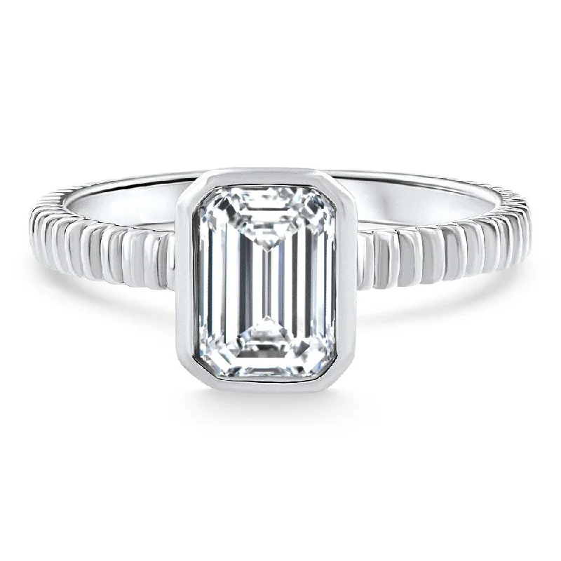 Ladies engagement rings with engraved bands-1.52 Ct Emerald Cut Solitaire Diamond Engagement Ring White Gold Lab Grown