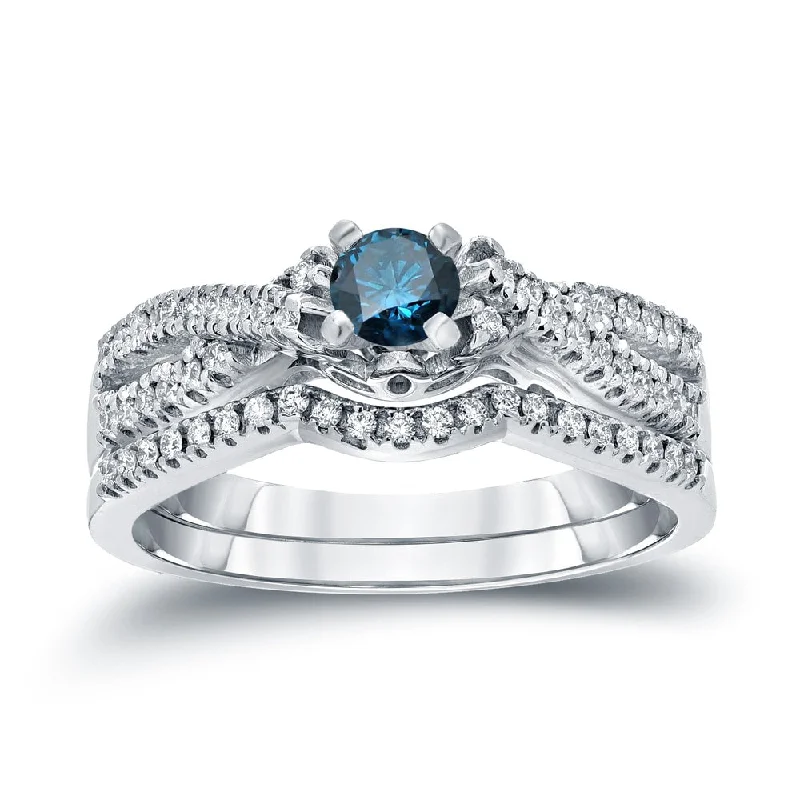 Ladies radiant cut engagement rings-Auriya 1/2ctw Infinity Inspired Blue Diamond Engagement Ring Set 14k Gold