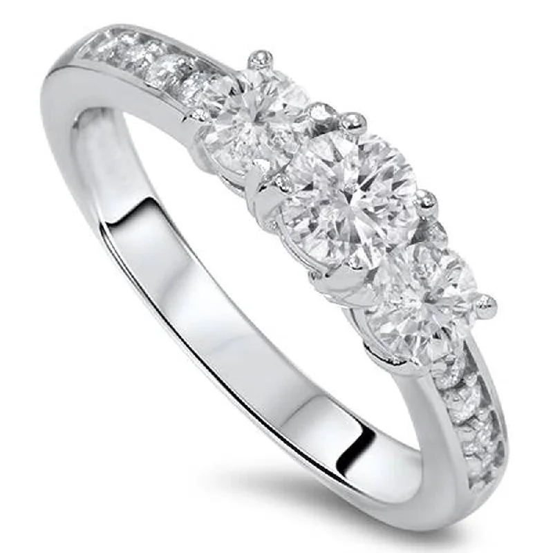 Ladies split-band engagement rings-Pompeii3 10k White Gold 1 Ct TDW Three Stone Diamond Engagement Anniversary Ring