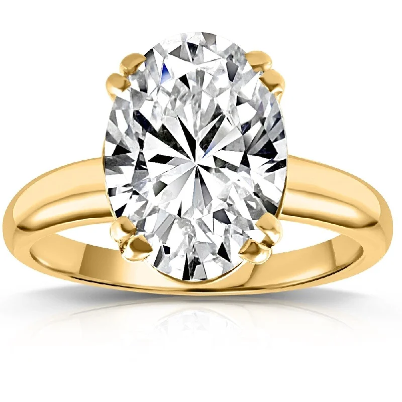 Ladies solitaire engagement rings-Certified 5Ct Oval Yellow Gold Diamond Engagement Ring Lab Grown