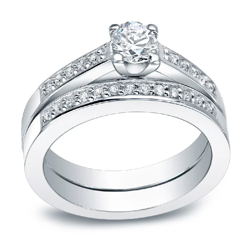 Ladies two-tone engagement rings-Auriya 1ct TDW Certified Round Diamond Engagement Ring Set Platinum