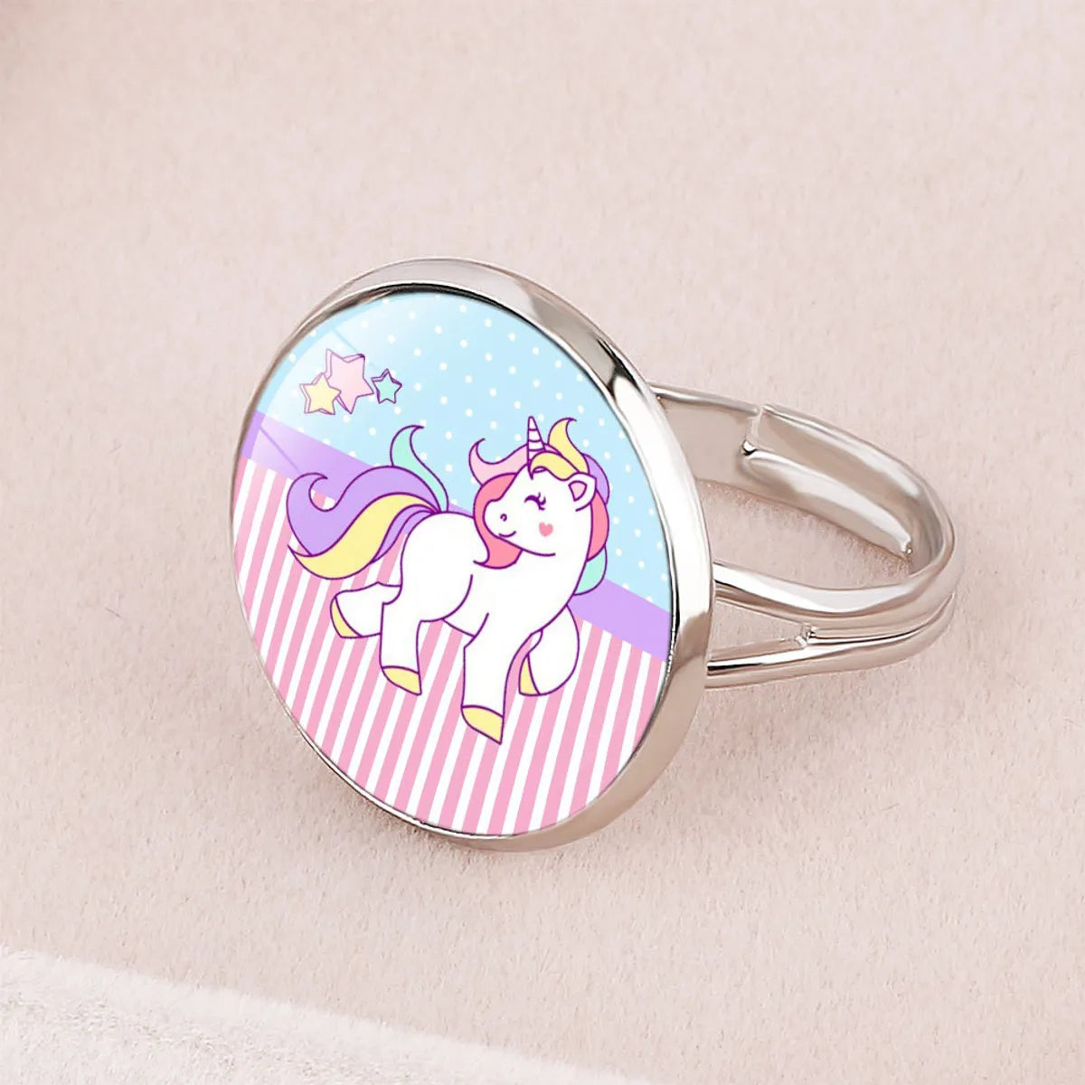 Ladies turquoise rings-New Accessories Unicorn Time Gemstone Opening Adjustable Metal Ring Children's Cartoon