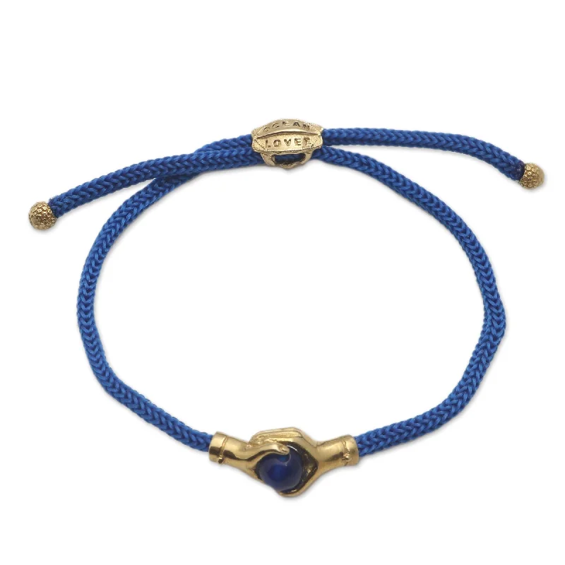 Ladies double-layer bracelets-Novica Handmade Golden Hands Brass And Blue Agate Unity Bracelet