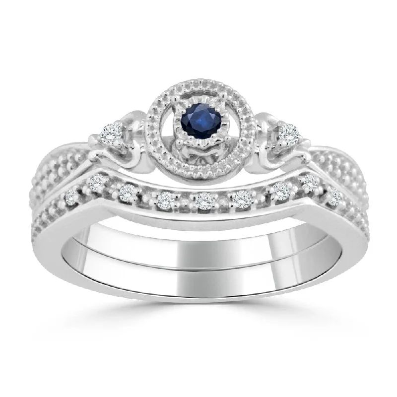 Ladies platinum engagement rings with diamonds-Auriya 1/8ct Round Blue Sapphire and 1/8ctw Diamond Engagement Ring Set 14k Gold