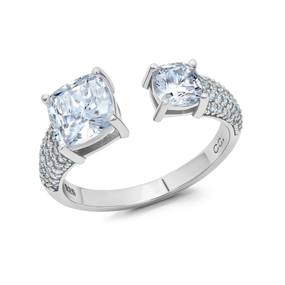 Ladies vintage engagement rings-CRISLU  Cushion Cut Open Pave Ring  Finished in Platinum