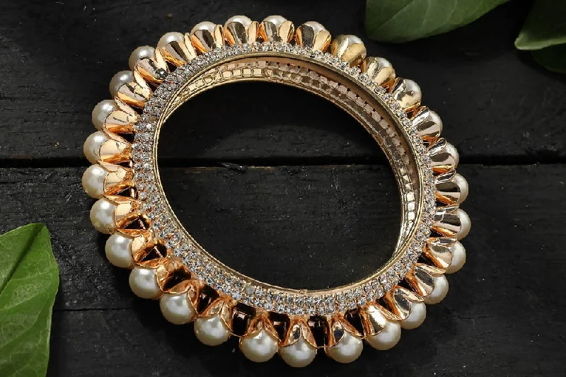 Ladies customized charm bracelets-Mominos Fashion Kamal Johar AD Golden Off White Bangles Set