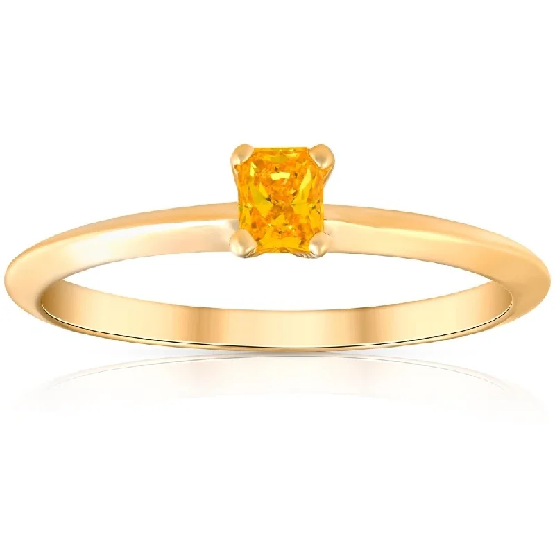 Ladies oval engagement rings-1/4Ct Solitaire Cushion Cut Diamond 14k Yellow Gold Engagement Ring Lab Grown