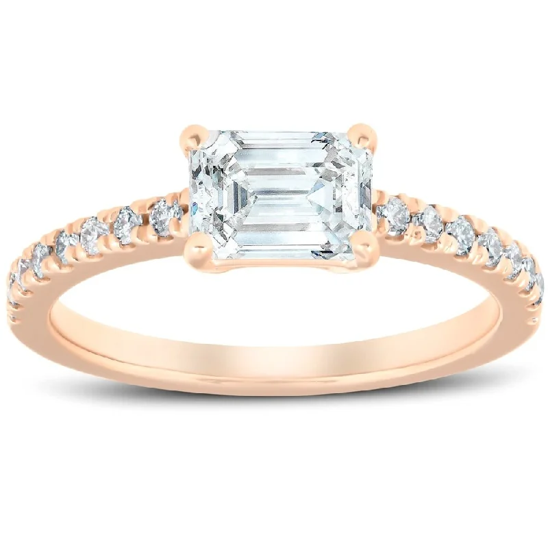 Ladies channel-set engagement rings-14k Rose Gold 1 1/2 Ct TDW Emerald Cut Diamond Engagement Ring Clarity Enhanced