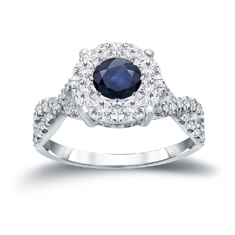 Ladies engagement rings with pink diamonds-14k Gold 1/3ct Blue Sapphire and 3/4ct TDW Cluster Diamond Engagement Ring