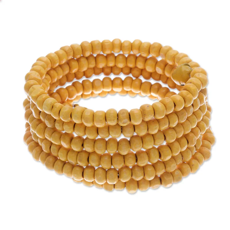 Ladies gold-plated bracelets-Novica Handmade Sunshine Spin Wood Beaded Wrap Bracelet (1 In)