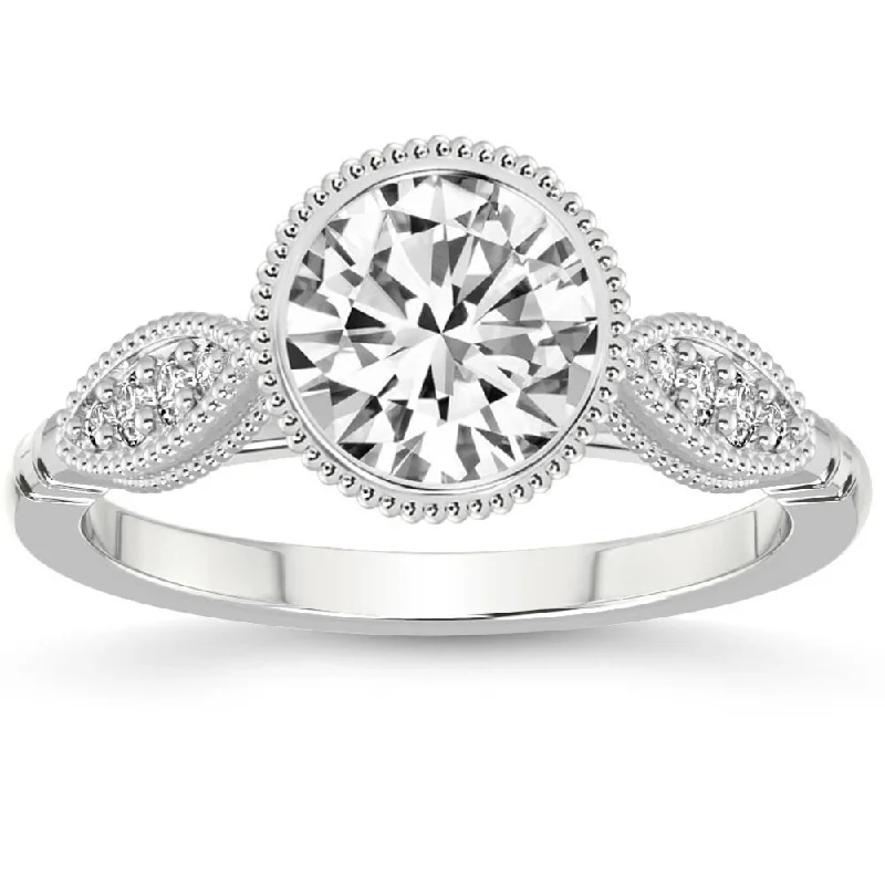 Ladies floral engagement rings with diamonds-VS 2 1/5Ct Diamond Luna Lab Grown Engagement Ring White, Yellow or Rose Gold