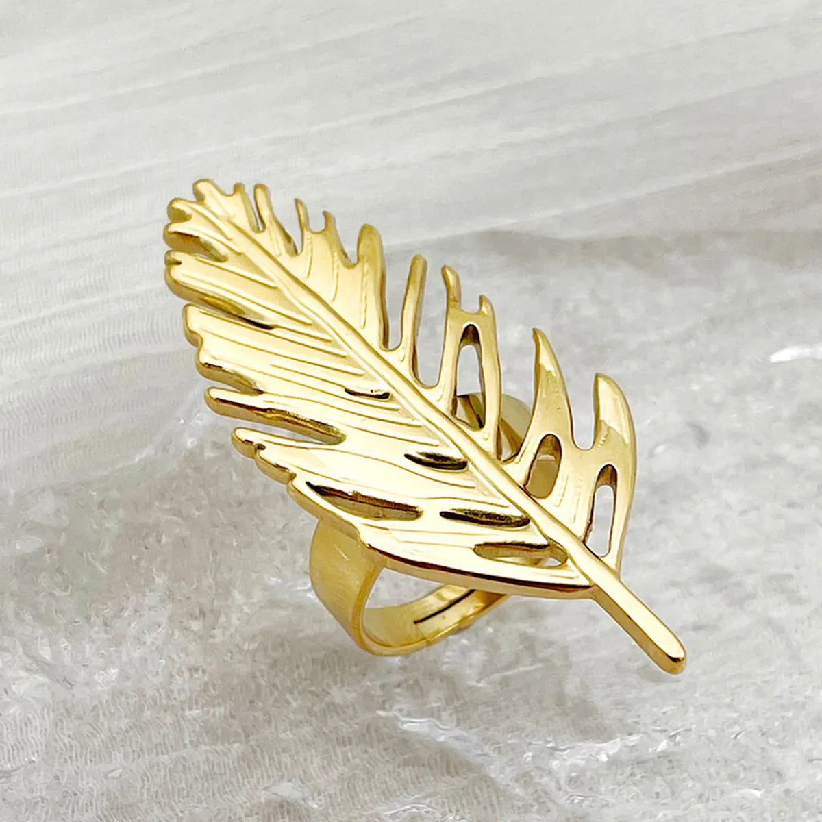 Ladies large cocktail rings-Casual Retro Roman Style Leaves Stainless Steel Polishing Plating Gold Plated Open Rings