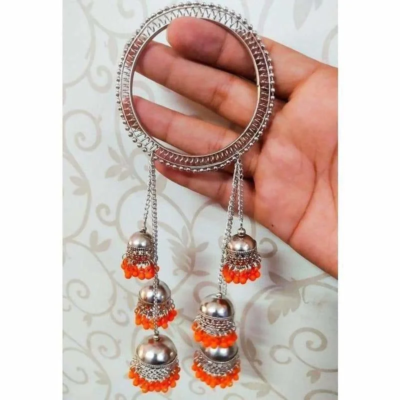 Ladies bangle bracelet sets-MS Fashion India Stylish Orange Pearls Hanging Bangles