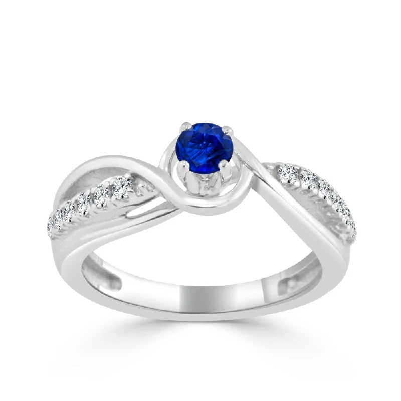 Ladies custom engagement rings-14k Gold 1/4ct Blue Sapphire and 1/5ct TDW Round Diamond Engagement Ring by Auriya