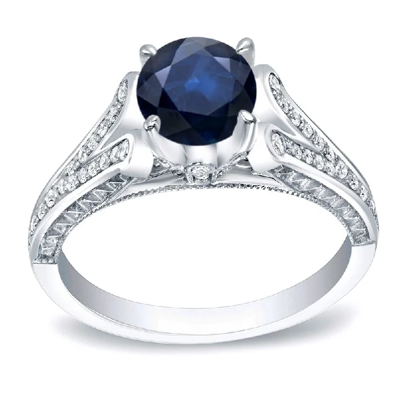 Ladies engagement rings with side stones-Auriya Vintage 1ct Blue Sapphire and 1/4ct TDW Diamond Engagement Ring 14k Gold (H-I, SI1-SI2)