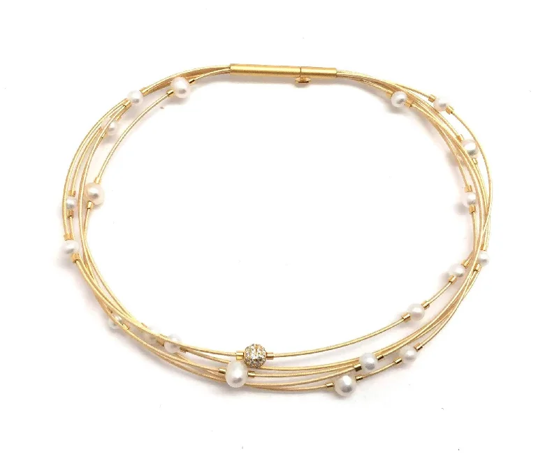 Ladies luxury bangles-Scattered Golden Pearl Bracelet