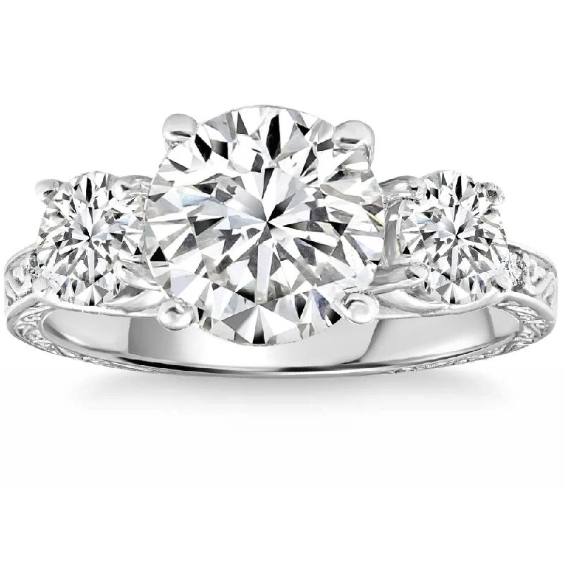 Ladies engagement rings with mixed metals-Certified 3.58Ct Designer Engagement Round Diamond Ring White Gold Lab Grown