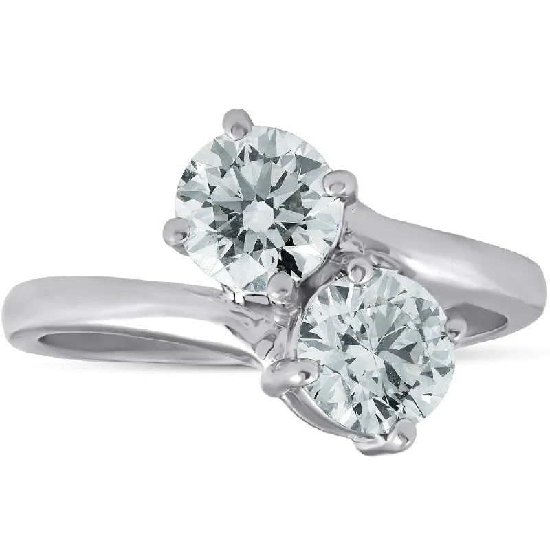 Ladies vintage-style engagement rings-Pompeii3 14k White Gold 1 1/2 Ct TDW Two Stone Diamond Anniversary Engagement Ring