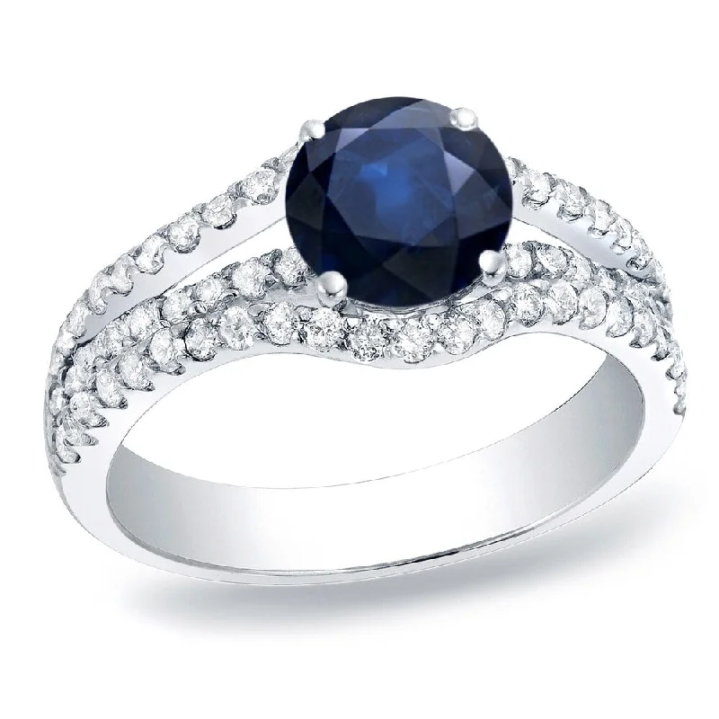 Ladies cushion-shaped engagement rings-Auriya Modern Round 1/3ct Blue Sapphire and 3/4ct TDW Diamond Engagement Ring 14K Gold