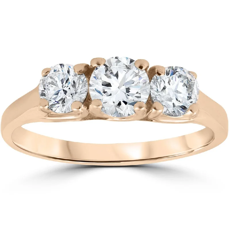 Ladies three-stone engagement rings-14k Rose Gold 1ct Three Stone Diamond Anniversary Engagement Ring