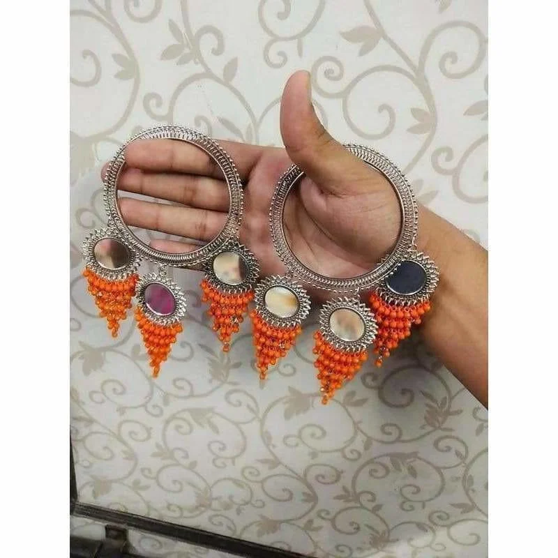 Ladies gold charm bracelets-MS Fashion India Stylish And Trendy Orange Pearls Hanging Bangles