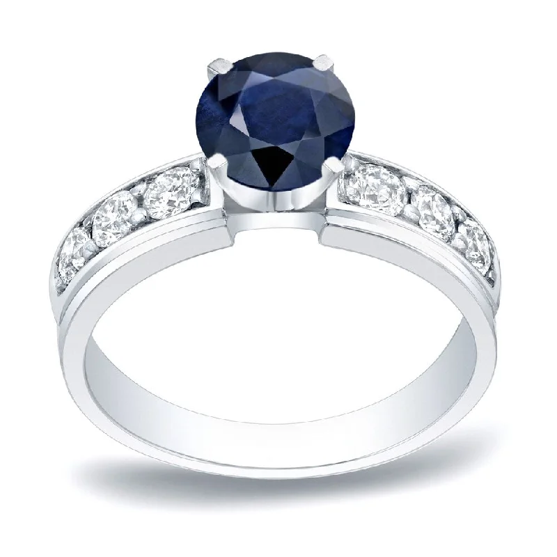 Ladies engagement rings with twisted diamonds-Auriya Classic 1/2ct Blue Sapphire and 1/2ctw Diamond Engagement Ring Platinum