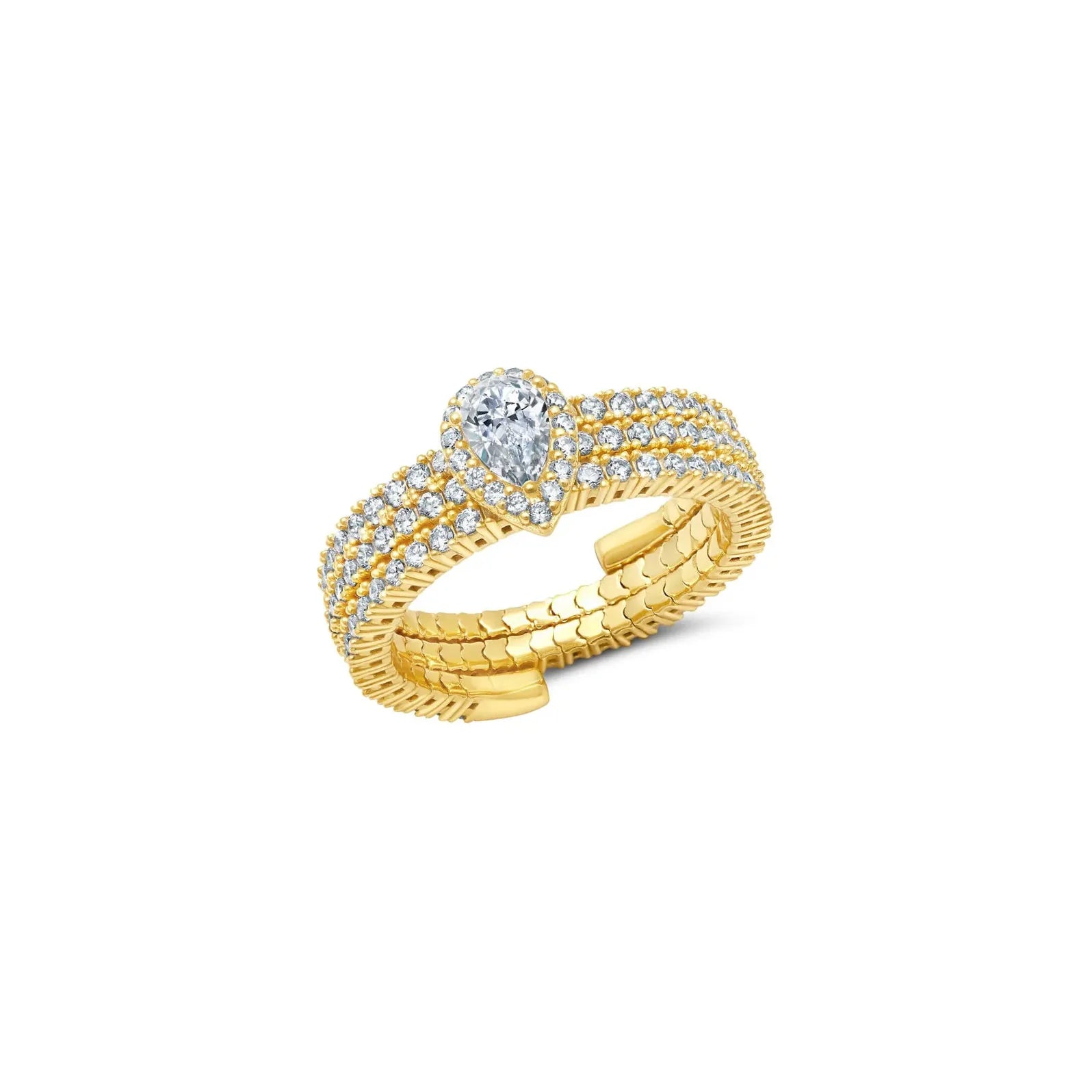 Ladies wedding band rings-CRISLU Pear Cut  Adjustable Ring in Gold