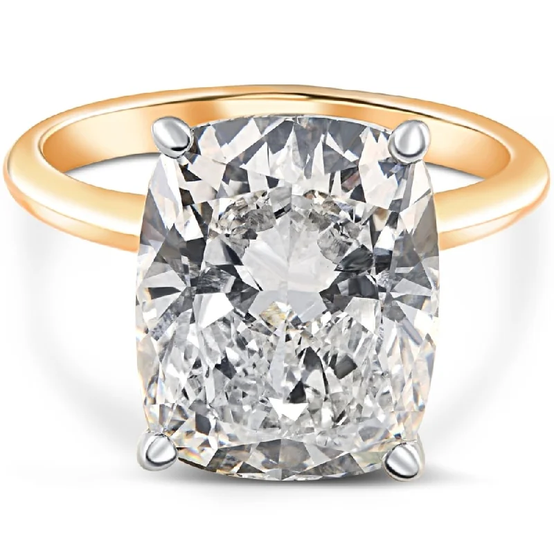 Ladies engagement rings with color stones-Certified 11CT Cushion Solitaire Diamond Engagement Ring Gold Lab Grown