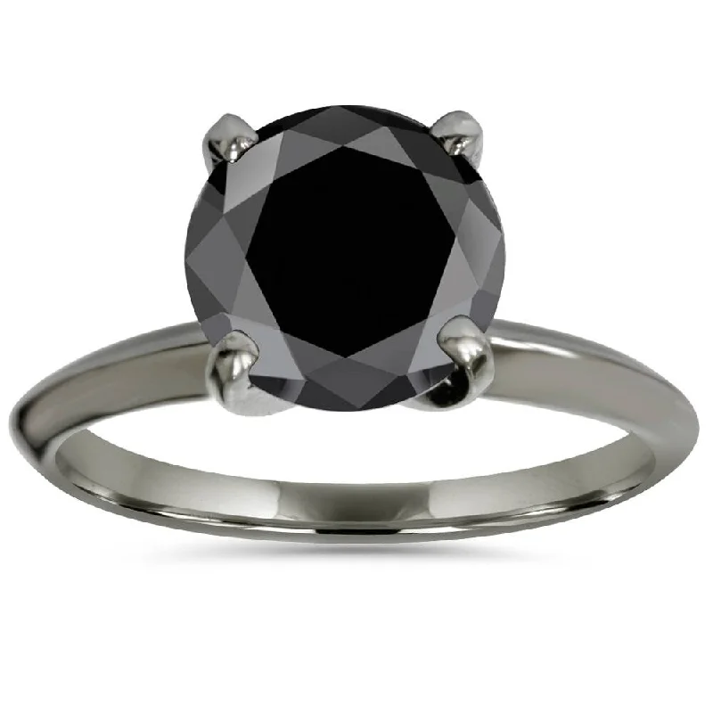 Ladies engagement rings with intricate designs-Pompeii3 14k Black Gold 2 Ct TDW Solitaire Black Diamond Engagement Ring