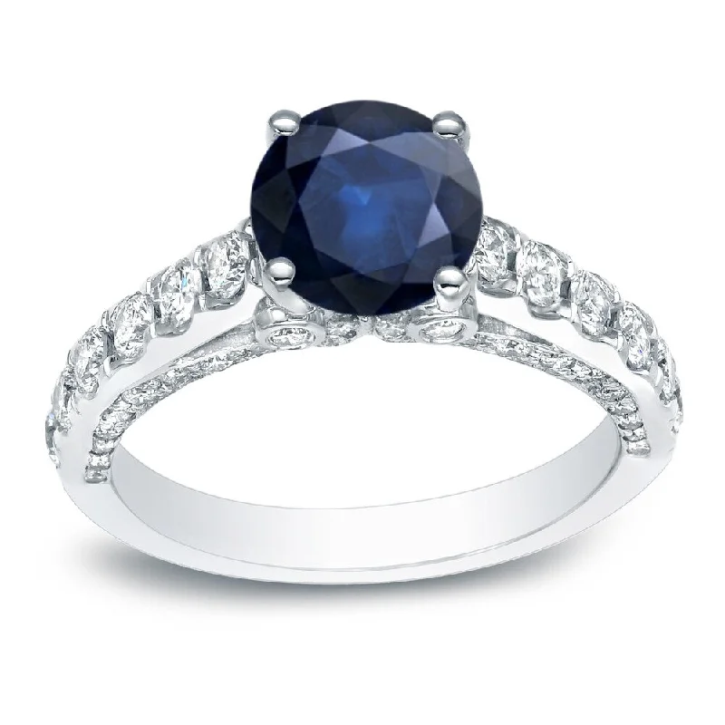 Ladies split-band engagement rings-Auriya 14k Gold 1ct Modern Blue Sapphire and Diamond Engagement Ring 3/4ctw