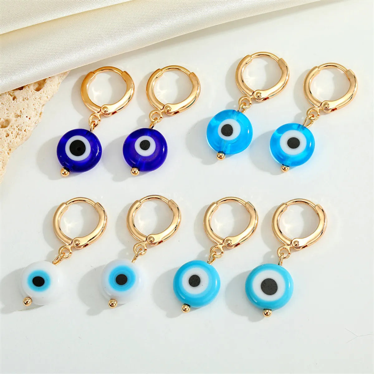 Ladies turquoise rings-Simple Acrylic Round Demon Eye Turkish Eye Pendant Metal Earring Cross-border