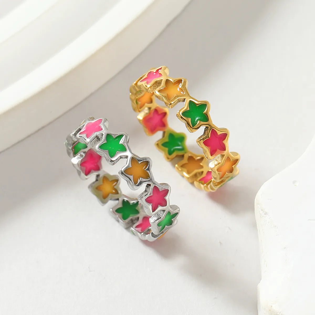 Ladies large stone rings-Stainless Steel Sweet Star Enamel Plating Rings