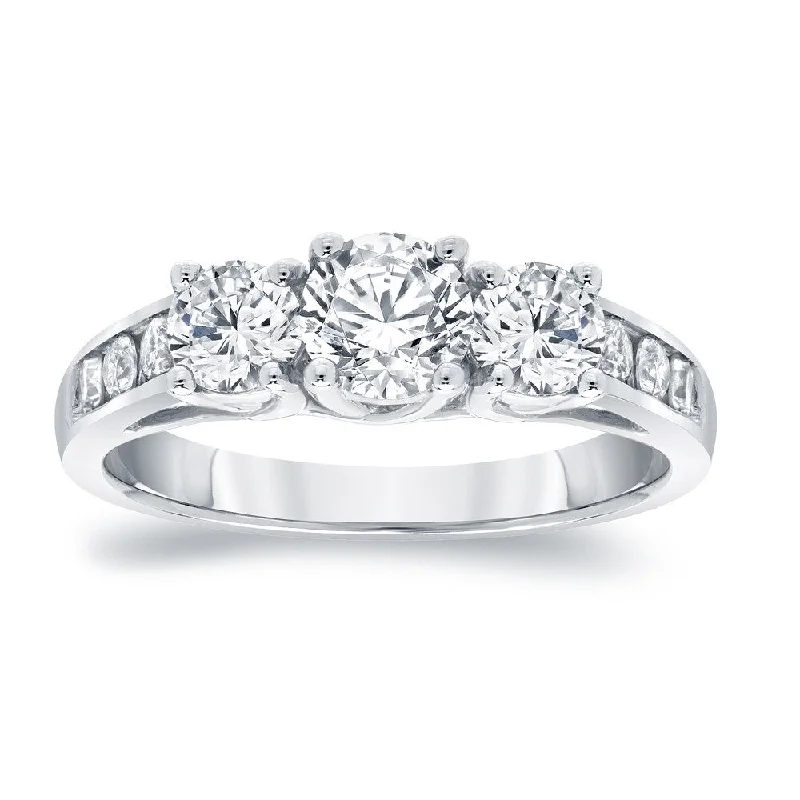 Ladies diamond engagement rings with side accents-Auriya Platinum 1 1/2ctw Round 3-Stone Diamond Engagement Ring