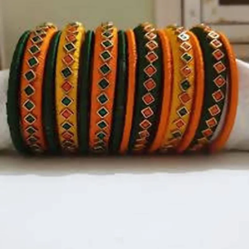 Ladies rose gold bracelets-Three Colored Silk Threaded Designer Bangles Set of 2