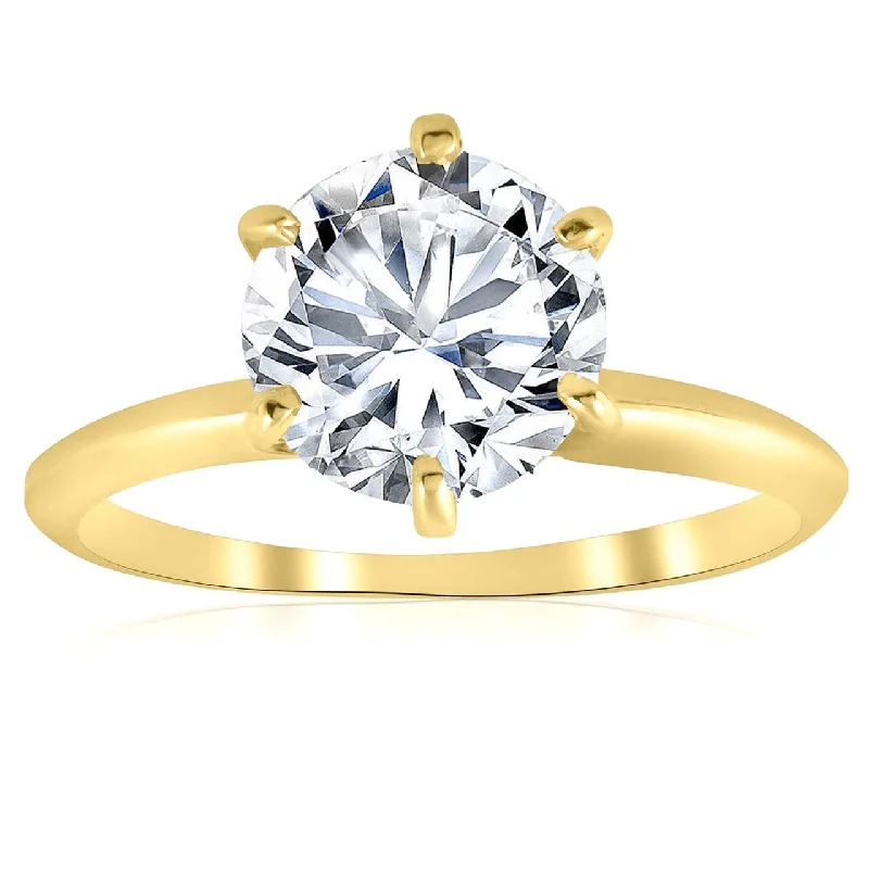 Ladies vintage diamond engagement rings-Certified 3Ct Diamond Solitaire Yellow Gold Engagement Ring Lab Grown