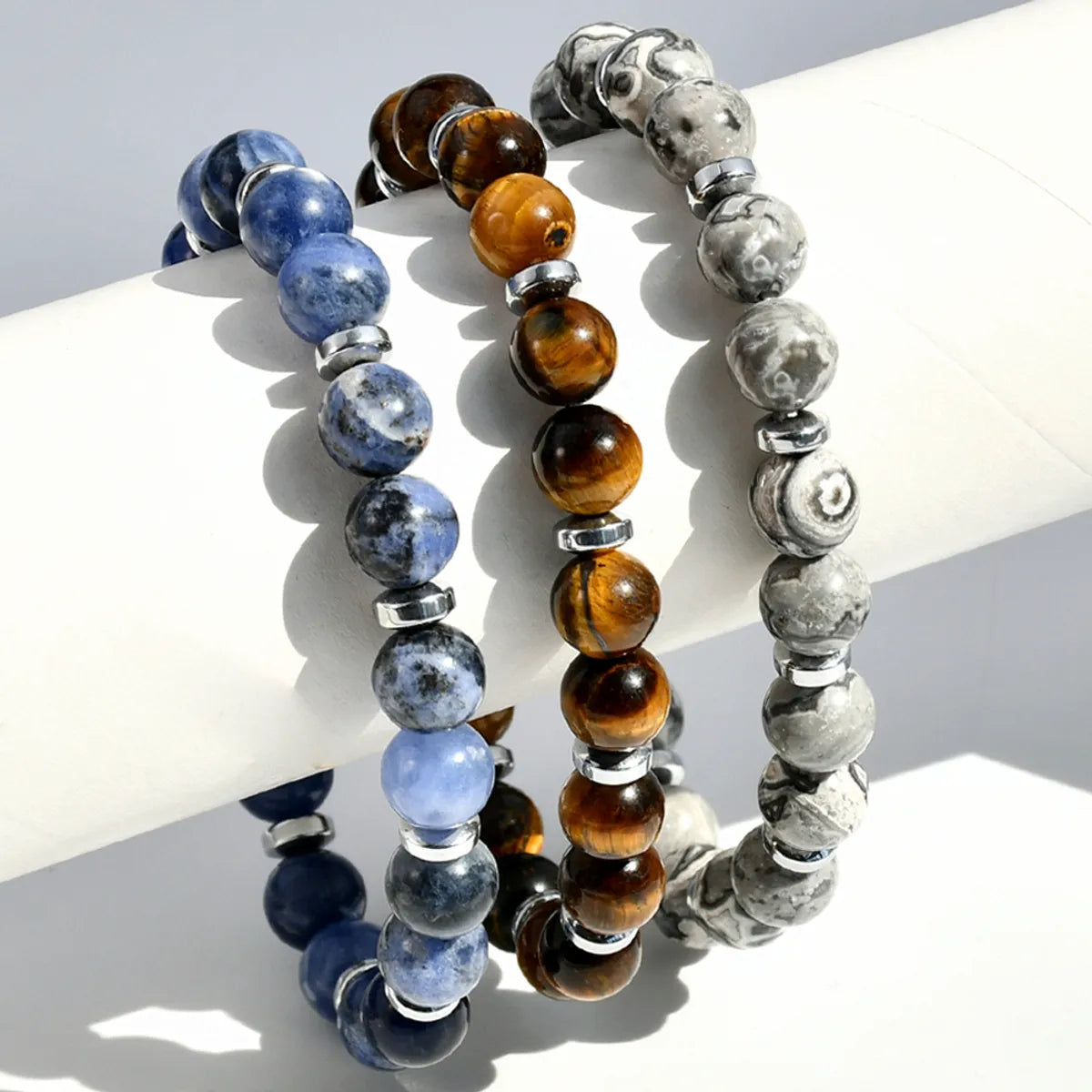 Ladies luxurious bangles-Handmade Multicolor Natural Stone Beaded Plating Silver Plated Bracelets