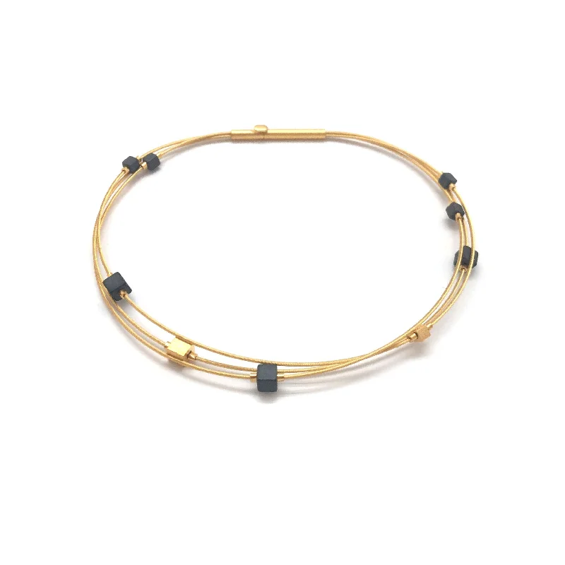 Ladies bracelet sets-Cube Bracelet - Dark Grey/Gold