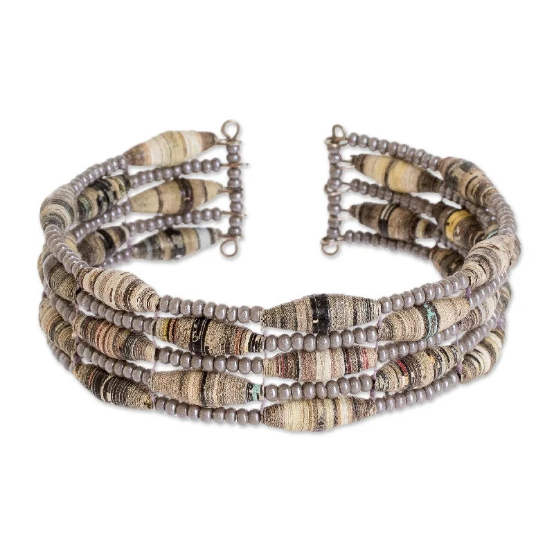 Ladies personalized gold bangles-Novica Handmade Nature Of Life In Grey Recycled Paper Beaded Cuff Bracelet